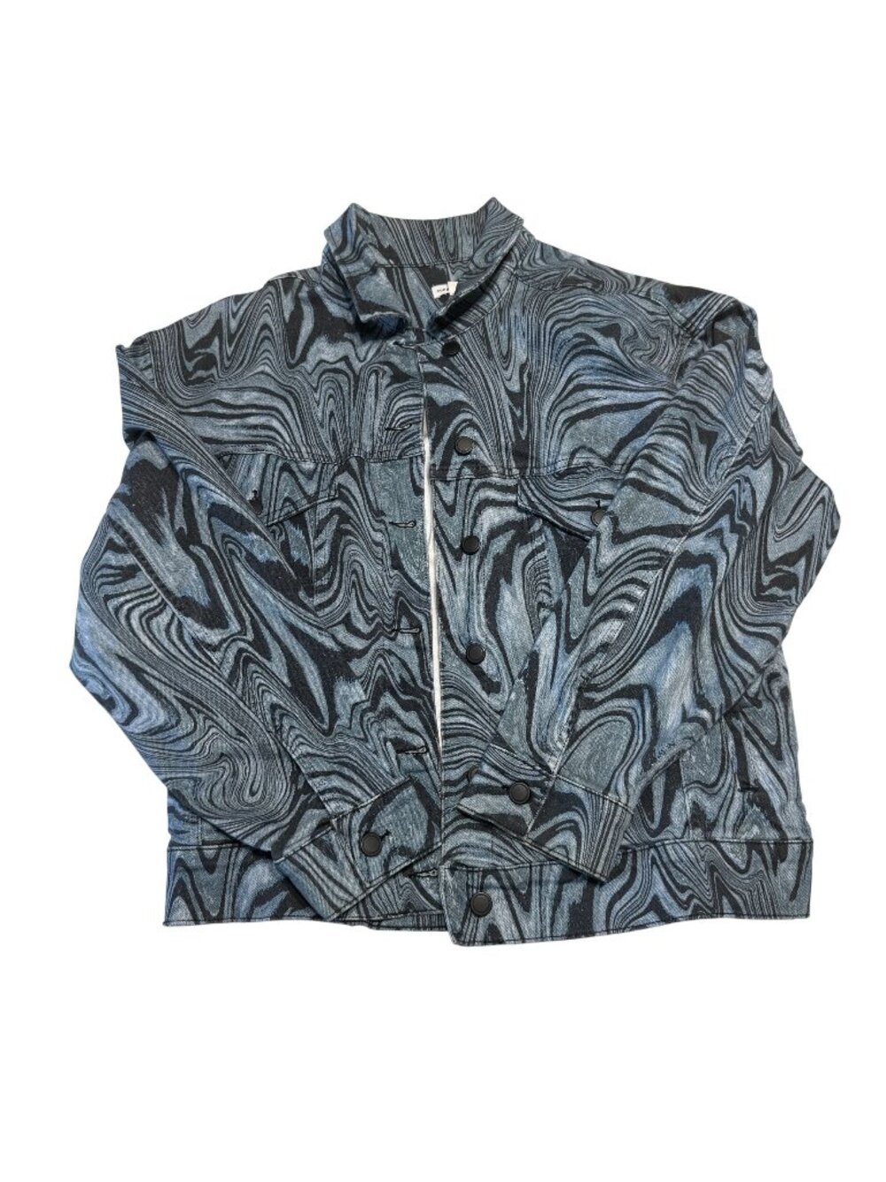 Good American Boyfriend Ink Swirl Denim Blue Jacket Women's Size 0